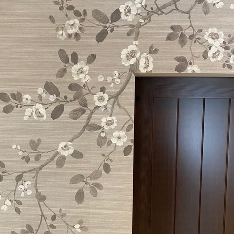 Airdrie cherry blossom grasscloth wallpaper installation bedroom