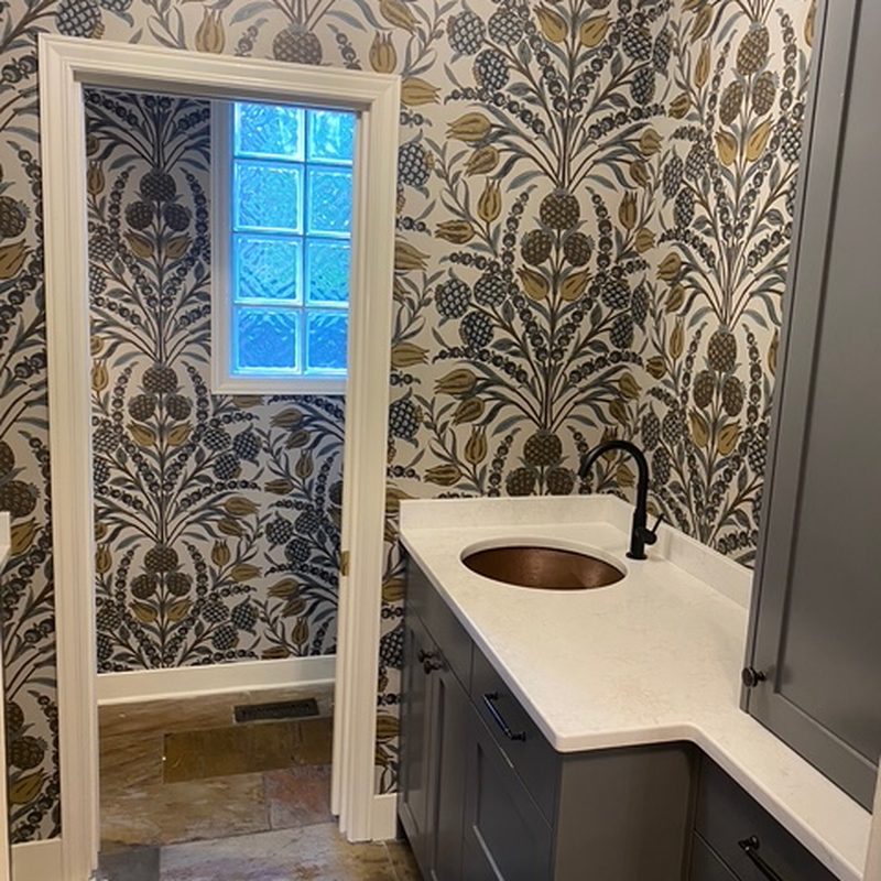 Bearspaw pomegranate floral wallpaper installation butler pantry