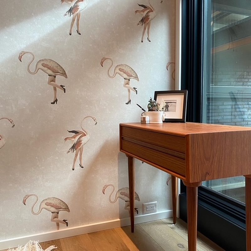 Calgary flamingo wallpaper installation modern entryway