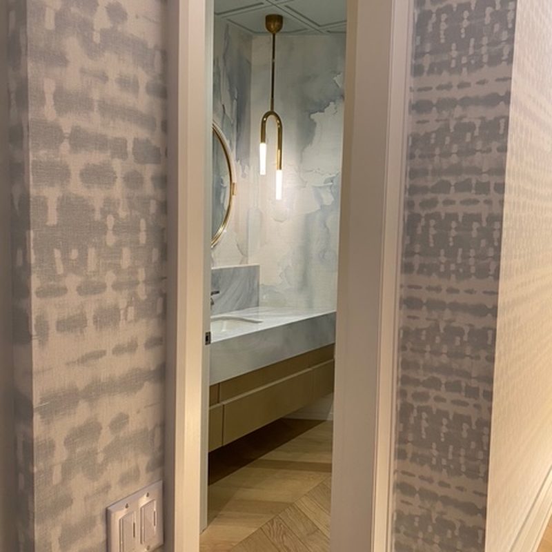 Cochrane shibori grasscloth wallpaper installation hallway