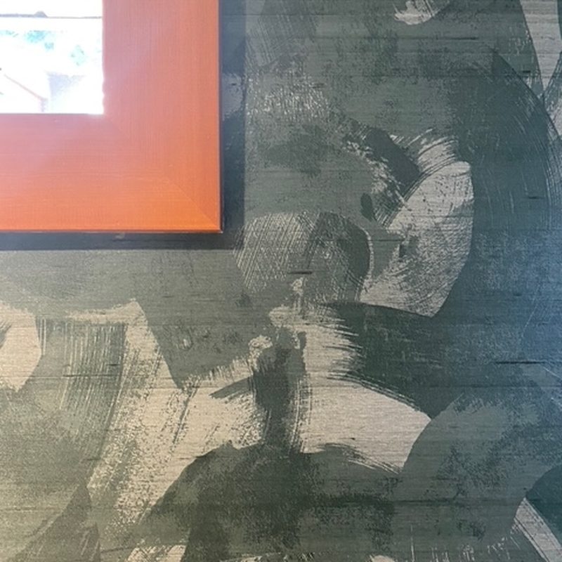 Naramata charcoal brushstroke grasscloth wallpaper by a professional installer