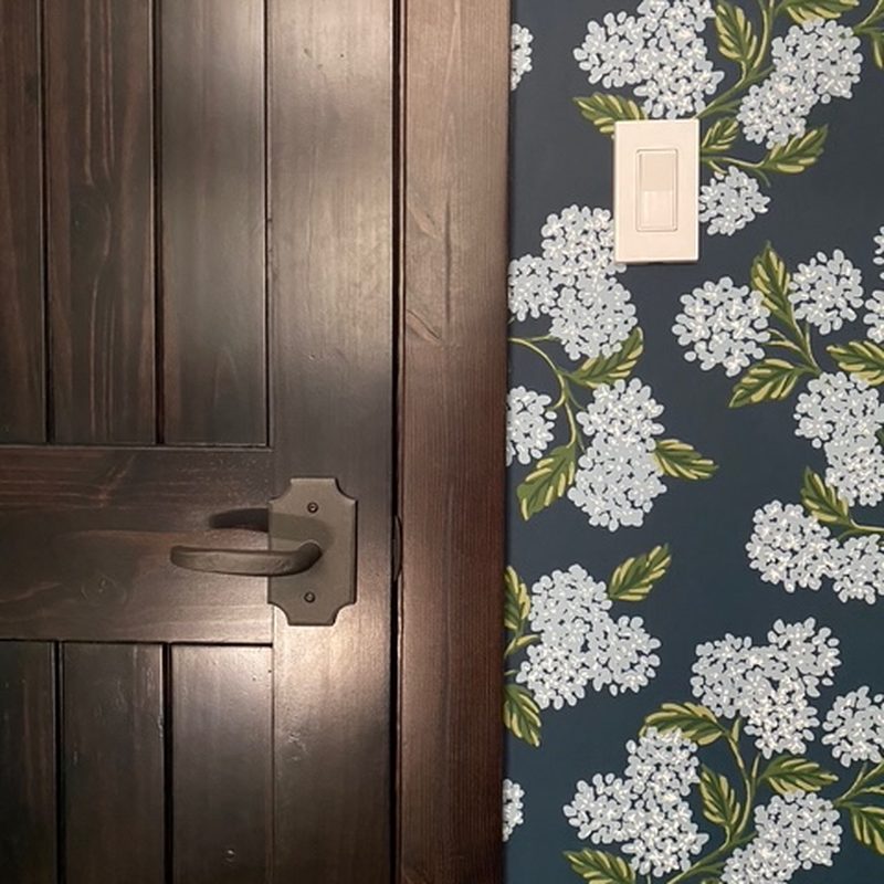 Naramata navy hydrangea floral wallpaper installation