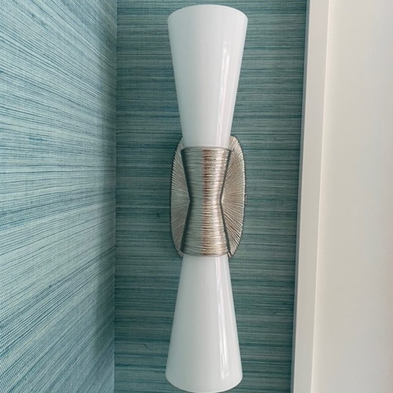 Peachland teal grasscloth wallpaper installation
