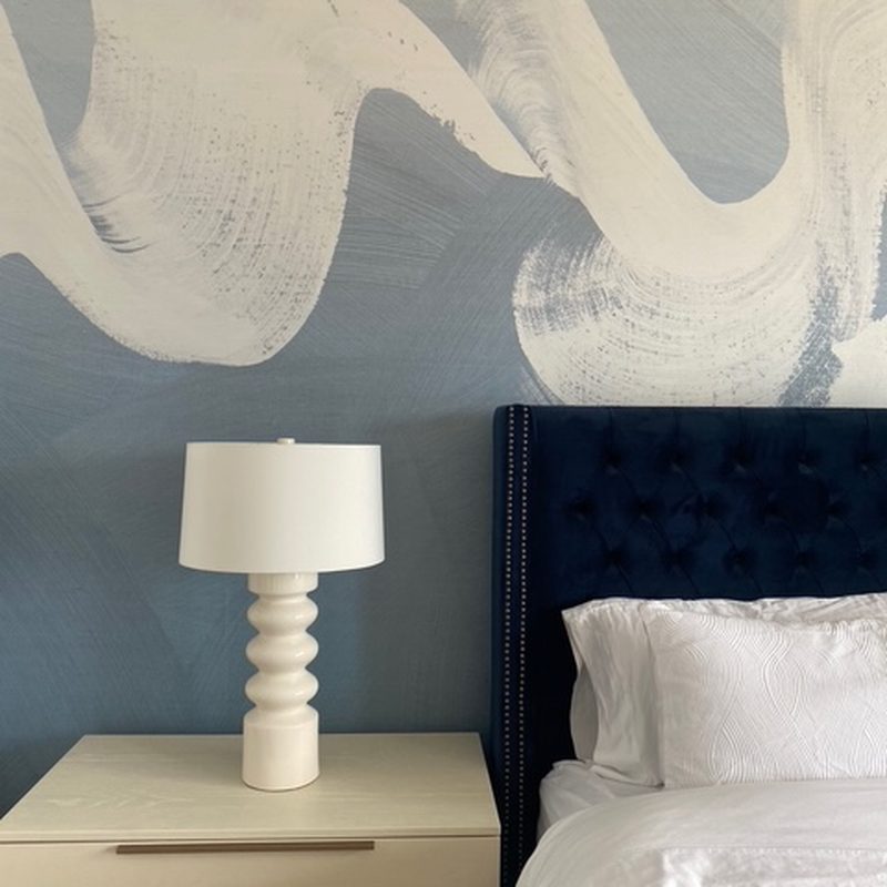 Vernon abstract brushstroke mural wallpaper in a bedroom