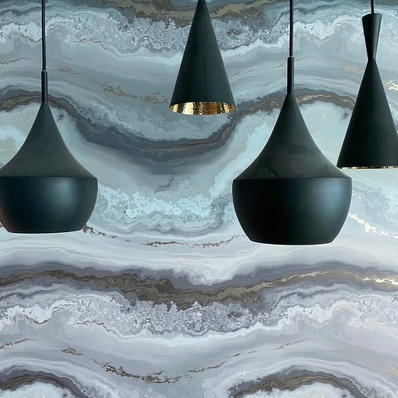 Vernon agate mural wallpaper installation in a modern dining room