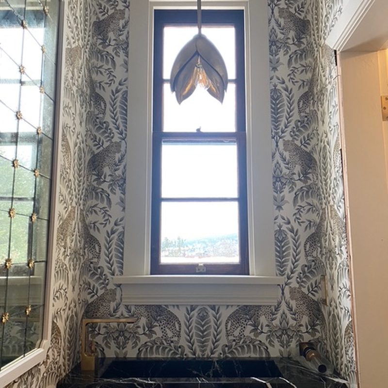 West Kelowna botanical mural wallpaper bathroom installation