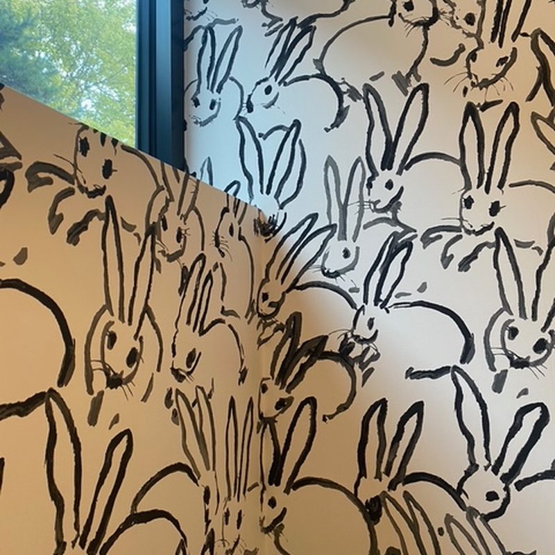 Kitsilano bunny pattern wallpaper installation window niche