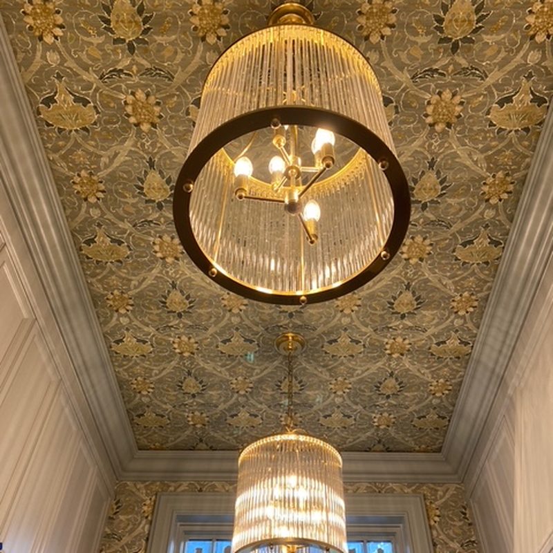 Vancouver gold floral wallpaper installation crystal pendant lights