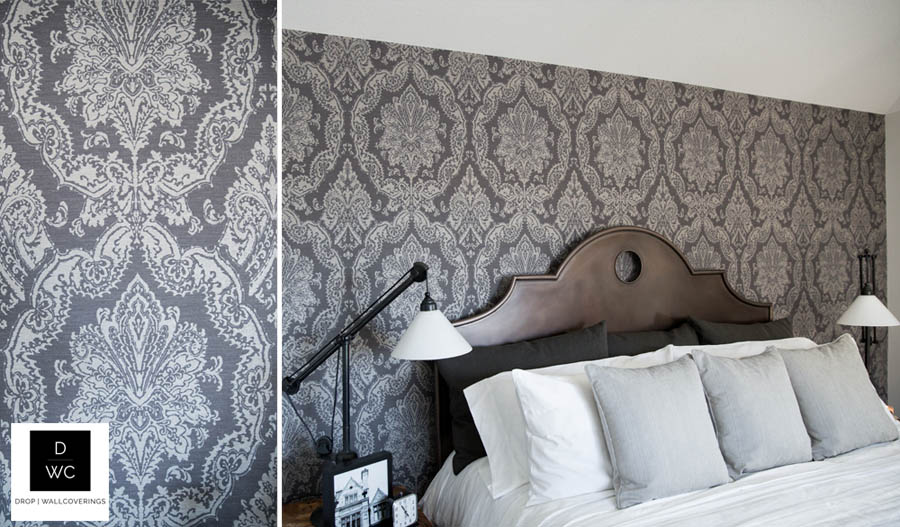 Charcoal & Silver Damask Wallpaper by Calgary Wallpaper Supplier